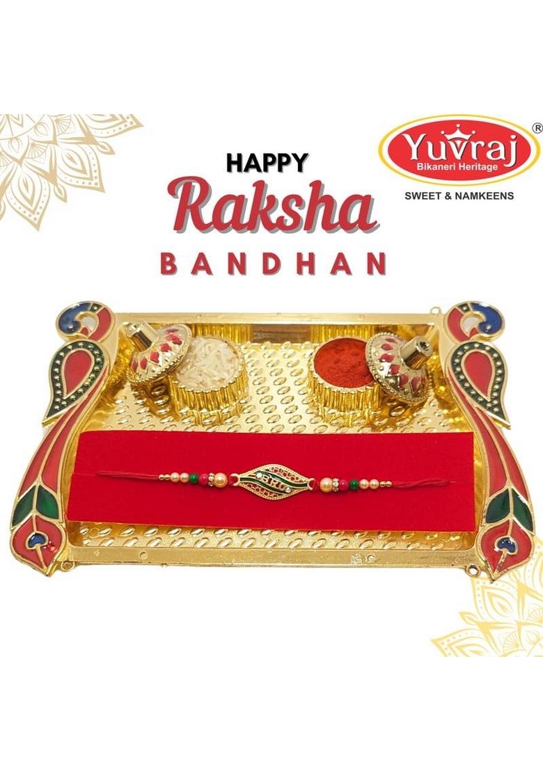 Yuvraj ram sita design rakhi for brother & sweets soan papdi 400 gm box with roli chawal pack