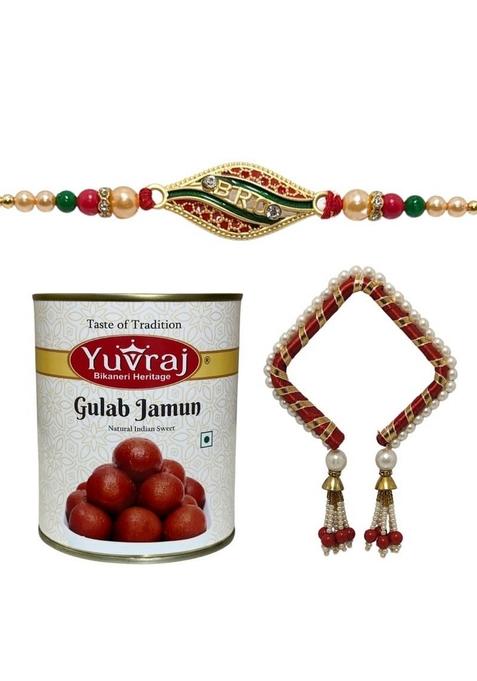 Yuvraj ram sita design rakhi for brother & sweets soan papdi 400 gm box with roli chawal pack