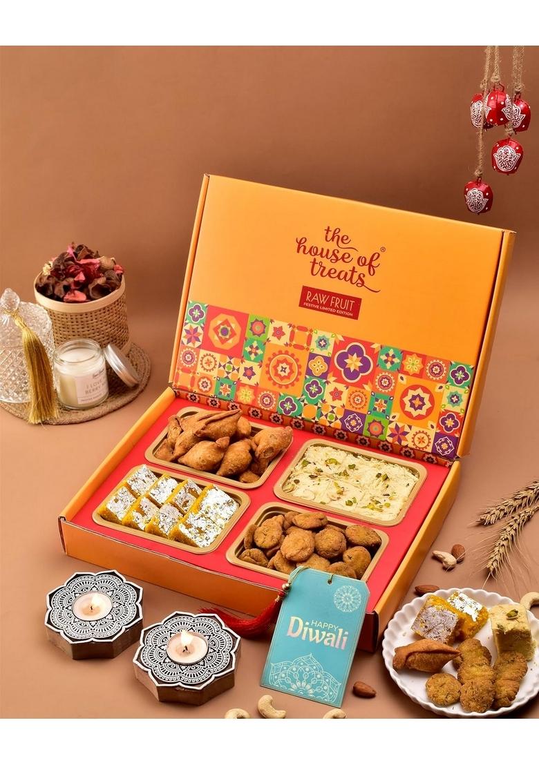 HYPERFOODS Diwali Gift For Employees Sweets Box Hamper Pack Gifts Family Mohanthaal Samosa Methi Swali Candle
