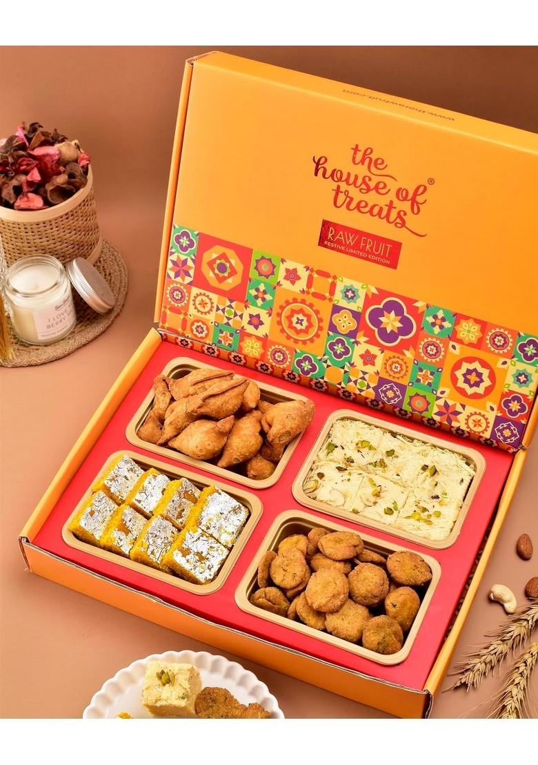 HYPERFOODS Diwali Gift For Employees Sweets Box Hamper Pack Gifts Family Mohanthaal Samosa Methi Swali Candle