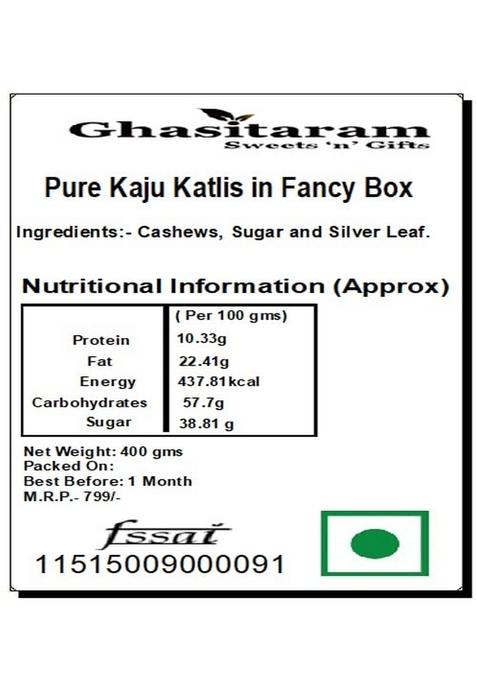 Ghasitaram Gifts Sweets- Pure Kaju Katlis in Fancy Box|Sweets|Sweets Gift Pack|Diwali Sweets|Indian Mithai|Diwali Sweets Box|Kaju Katli