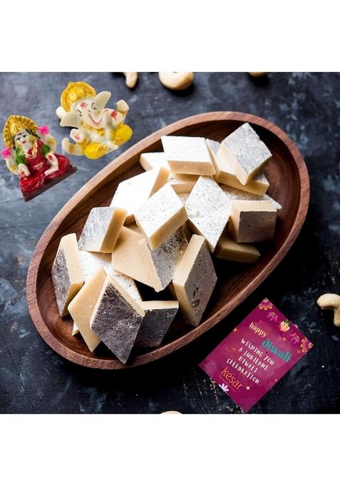 Dessert Drama Diwali Special Healthy and Delicious Kaju Katli (400 gm) Sweet Box with Ganesh ji Laxmi murti