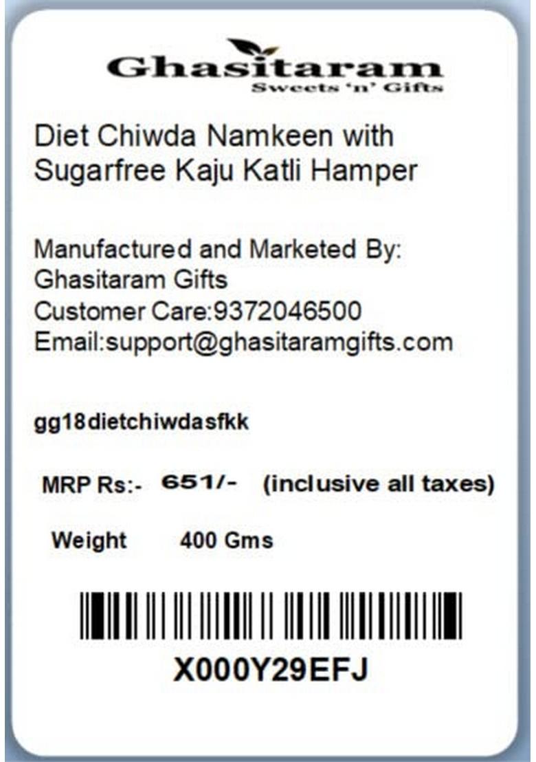 Ghasitaram Gifts Diet Chiwda Namkeen with Sugarfree Kaju Katli Hamper|Sugar Free Sweets|Diabetic Friendly|Diwali Sugar Sweets Box