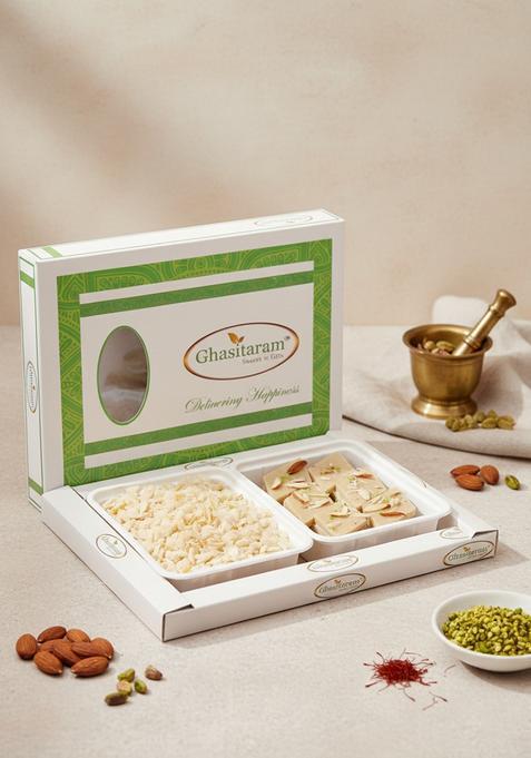 Ghasitaram Gifts Diet Chiwda Namkeen with Sugarfree Kaju Katli Hamper|Sugar Free Sweets|Diabetic Friendly|Diwali Sugar Sweets Box
