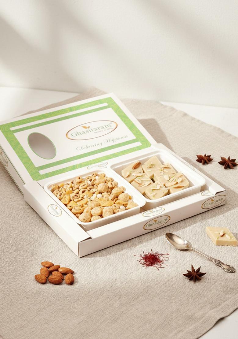 Ghasitaram Gifts Multigrain Mix Namkeen with Sugarfree Kaju Katli Hamper|Sugar Free Sweets|Diabetic Friendly|Diwali Sugar Sweets Box