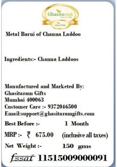Ghasitaram Metal Barni of Channa Laddoo|Sweets|Sweets Gift Pack|Diwali Sweets|Indian Mithai|Diwali Sweets Box|Sweets Box