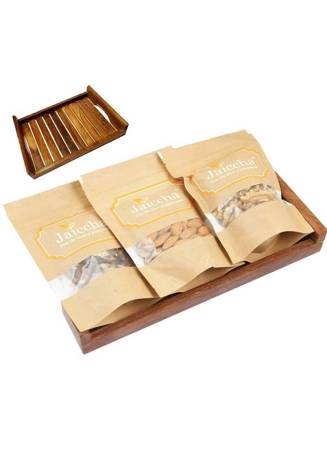 Ghasitaram Diwali Gifts Striped Wooden Tray of Sugarfree Bites,Almonds and Walnuts|Sugar Free Sweets|Diabetic Friendly|Diwali Sugar Sweets Box