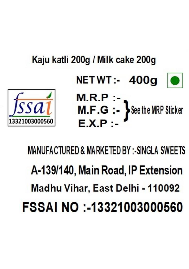 Singla Sweets Milk Cake 200g and Kaju katli combo Box (2 x 200 g)