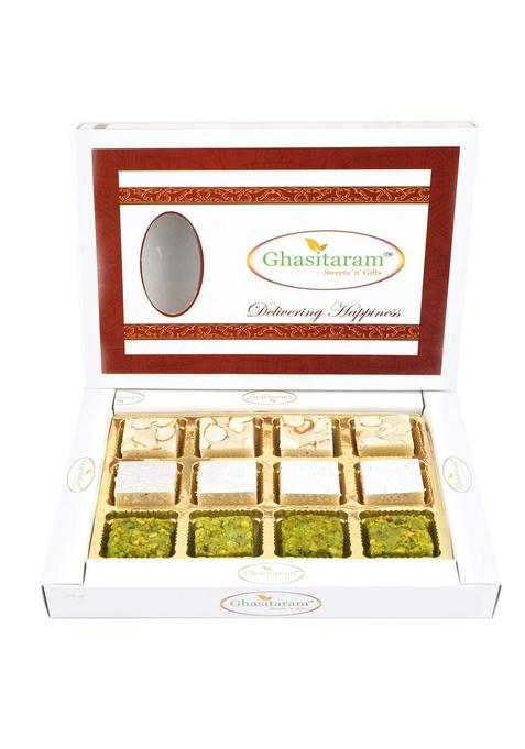 Ghasitaram Gifts Pure Kaju Badam Pista Barfi 18 pcs |Sweets|Sweets Gift Pack|Diwali Sweets|Indian Mithai|Diwali Sweets Box|Sweets Box