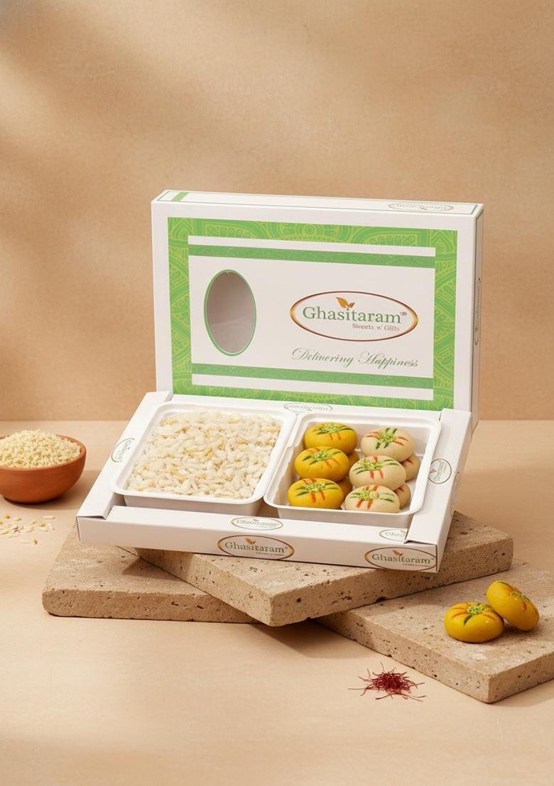 Ghasitaram Gifts Diet Chiwda Namkeen with Sugarfree Mawa Peda Hamper|Sugar Free Sweets|Diabetic Friendly|Diwali Sugar Sweets Box