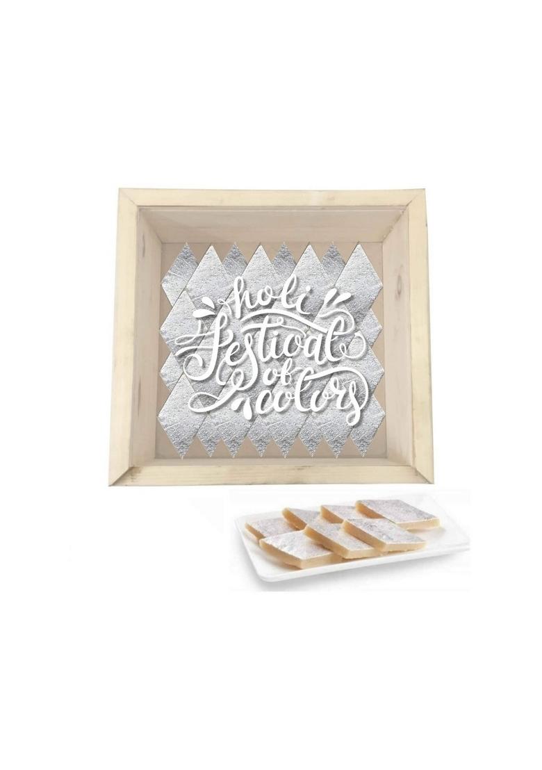 YaYa cafe Holi Sweets Gift Pack Box Kaju Katli Hampers Festival of Colors Engraved Wooden