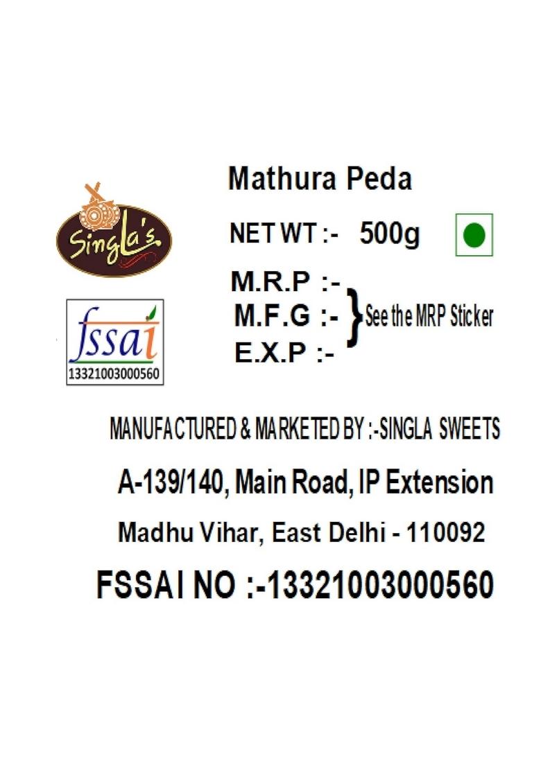 Singla sweets Mathura Peda 500g Indian Mithai sweet burfi