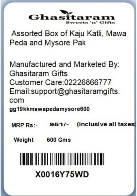 Ghasitaram Gifts Assorted Box of Kaju Katli, Mawa Peda and Mysore Pak|Sweets|Sweets Gift Pack|Diwali Sweets|Indian Mithai|Diwali Sweets