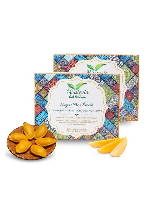 MISSTEVIA GUILT FREE SWEET Sugar Mango Malai Sandesh | Stevia Sweetened Sweets Healthy Mithai With Pure Khowa/mawa Fresh Green Pulp Desi Ghee & Premium Cardamom Powder 250g