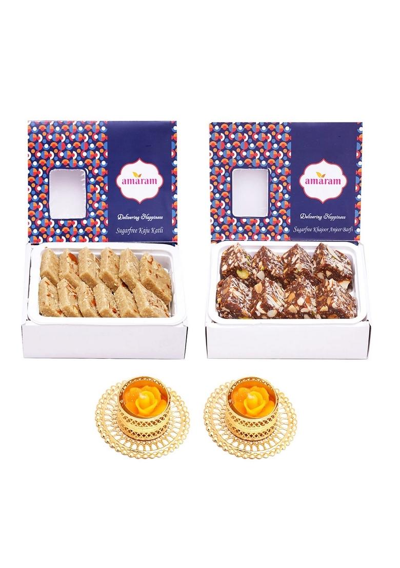 Amaram by Ghasitaram Sugarfree Assortment with 2 T-Lites|Sugar Free Sweets|Diabetic Friendly|Diwali Sugar Sweets Box