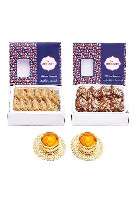 Amaram by Ghasitaram Sugarfree Assortment with 2 T-Lites|Sugar Free Sweets|Diabetic Friendly|Diwali Sugar Sweets Box