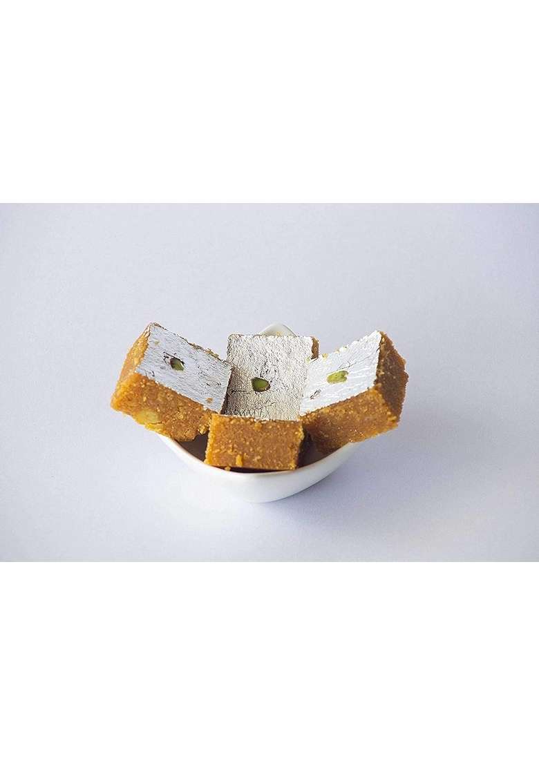 Dessert Drama Diwali Special Healthy and Delicious Desi Ghee Moong Thal/Moong Dal Barfi (400 Gram) Sweet Box with 2 Diya Traditional Indian Mithai - Indya