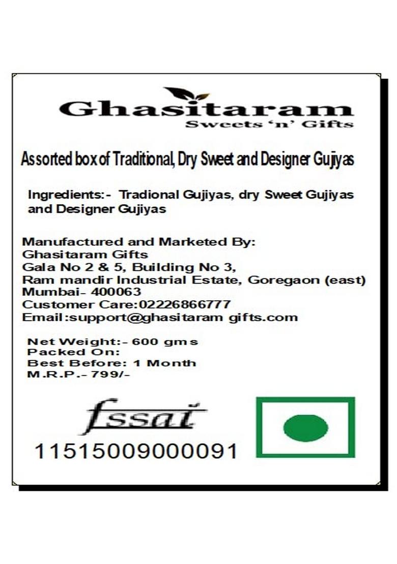 Ghasitaram Gifts Gift Holi Sweets, Gifts, Hamper Assorted Box of Traditional, Dry Sweet and Designer Gujiyas|Sweets Pack|Diwali Sweets|Indian Mithai|Diwali Sweets Box|Sweets