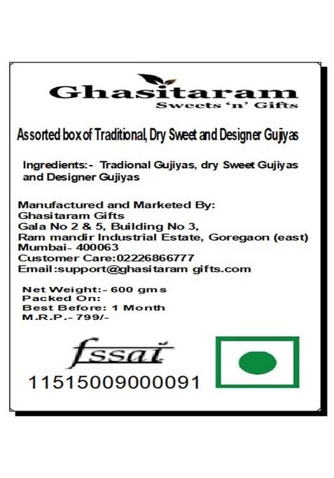 Ghasitaram Gifts Gift Holi Sweets, Gifts, Hamper Assorted Box of Traditional, Dry Sweet and Designer Gujiyas|Sweets Pack|Diwali Sweets|Indian Mithai|Diwali Sweets Box|Sweets