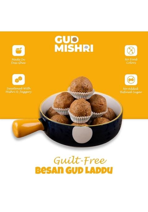 GUD MISHRI Besan Laddu | Handmade Mithai with Desi Ghee No Refined Sugar Guilt-Free Indian Sweet Traditional Festive Dessert Healthy Gift Box Palm Oil