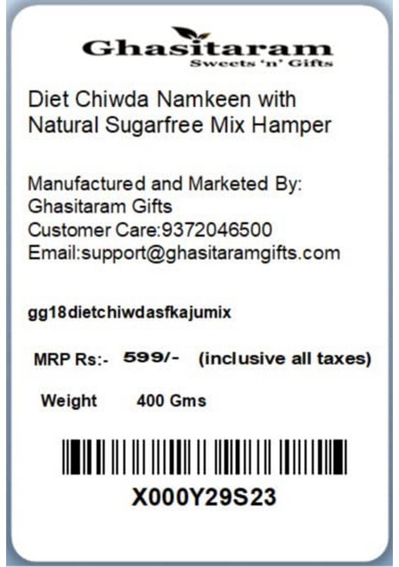 Ghasitaram Gifts Diet Chiwda Namkeen with Natural Sugarfree Mix Hamper|Sugar Free Sweets|Diabetic Friendly|Diwali Sugar Sweets Box