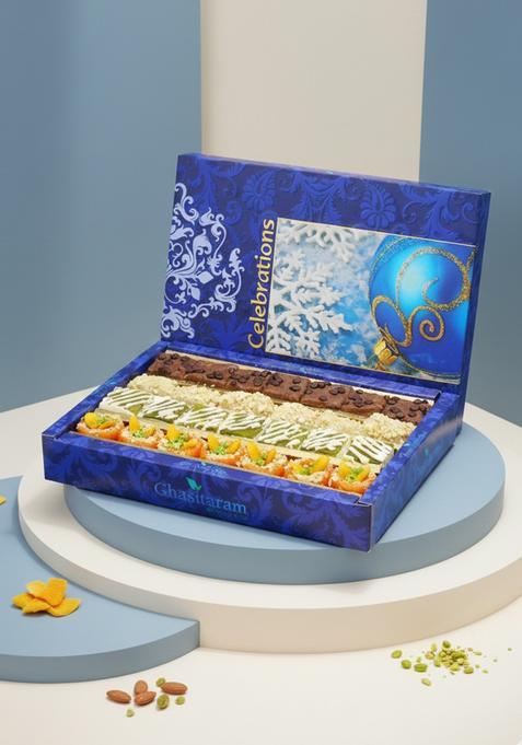 Ghasitaram Gifts Assorted Box of Kaju Chocolate Barfi,Mango Bite,Kaju roll and Orange Delight 800 GMS|Sweets|Sweets Gift Pack|Diwali Sweets|Indian Mithai|Diwali Sweets Box|Sweets