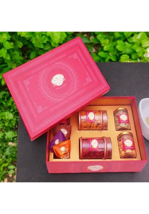 Ghasitaram Gifts Big Pink Hamper Box of Sweets/Bites, Namkeen and Dryfruit- Phb-1||Gift Hamper| Diwali Gift|Food Hampers|Gourmet Hampers|