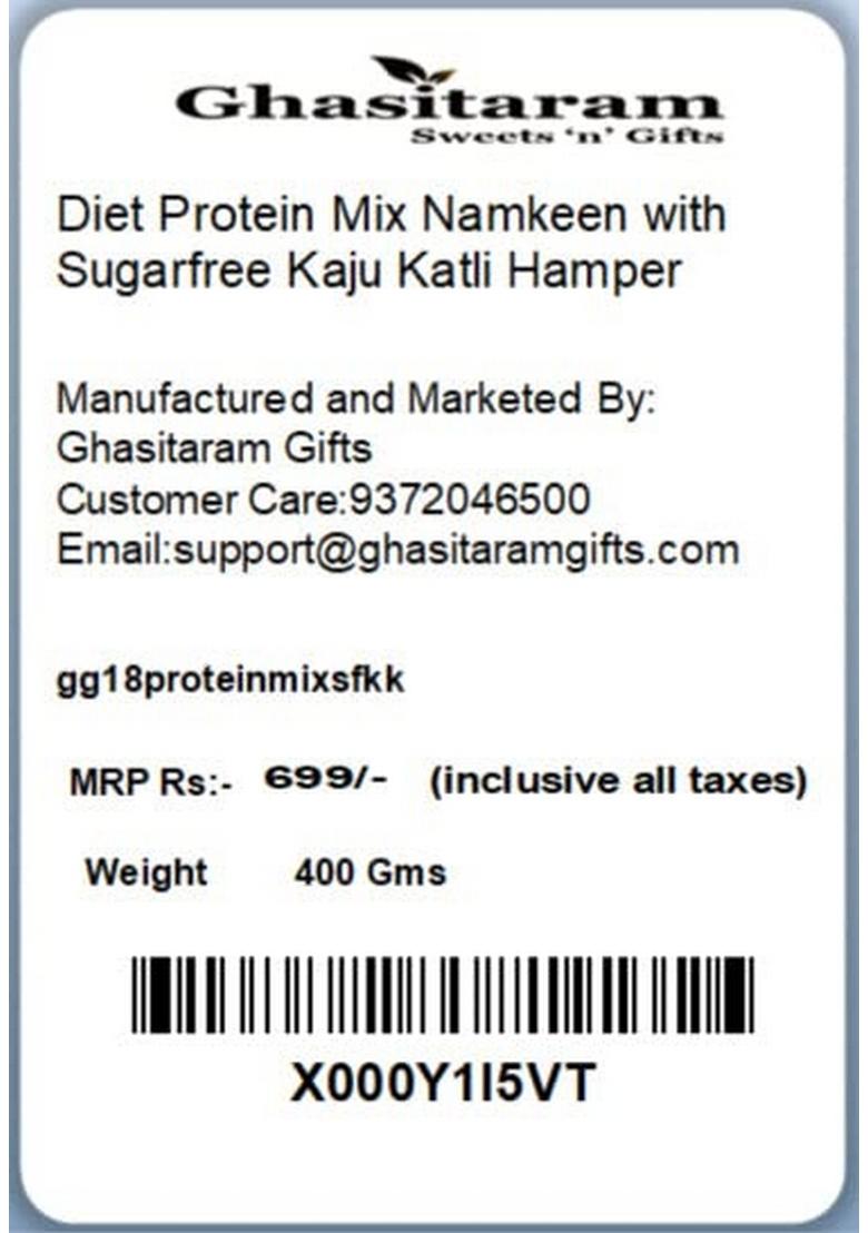 Ghasitaram Gifts Diet Protein Mix Namkeen with Sugarfree Kaju Katli Hamper|Sugar Free Sweets|Diabetic Friendly|Diwali Sugar Sweets Box