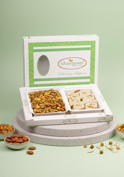 Ghasitaram Gifts Diet Protein Mix Namkeen with Sugarfree Kaju Katli Hamper|Sugar Free Sweets|Diabetic Friendly|Diwali Sugar Sweets Box
