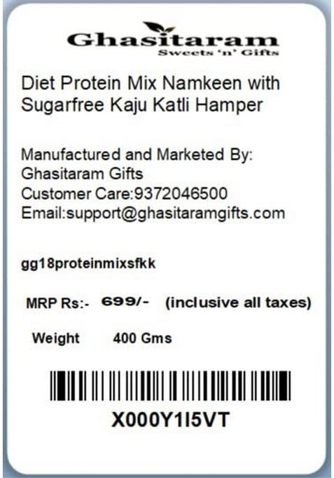 Ghasitaram Gifts Diet Protein Mix Namkeen with Sugarfree Kaju Katli Hamper|Sugar Free Sweets|Diabetic Friendly|Diwali Sugar Sweets Box