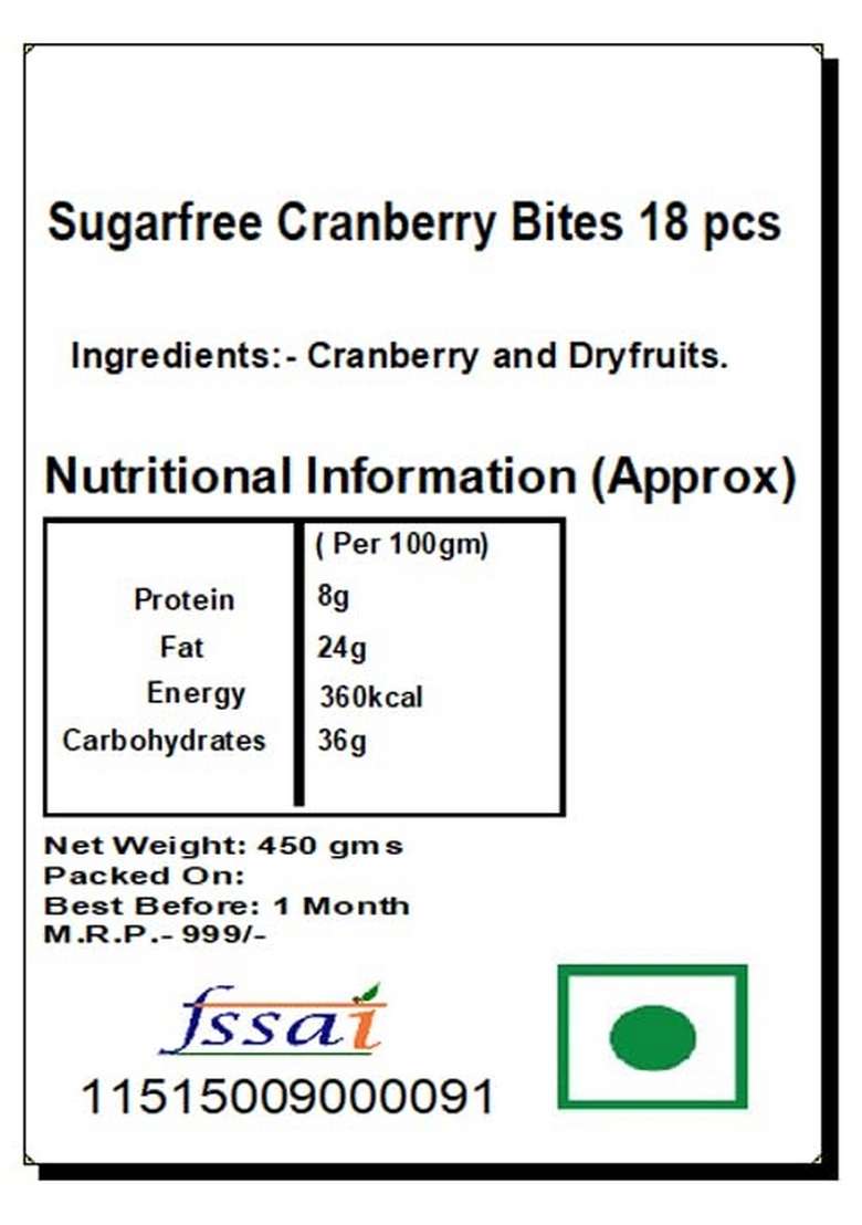 Ghasitaram Gifts Diwali - Sugarfree Cranberry Bites 18 pcs|Sugar Free Sweets|Diabetic Friendly|Diwali Sugar Sweets Box - Indya