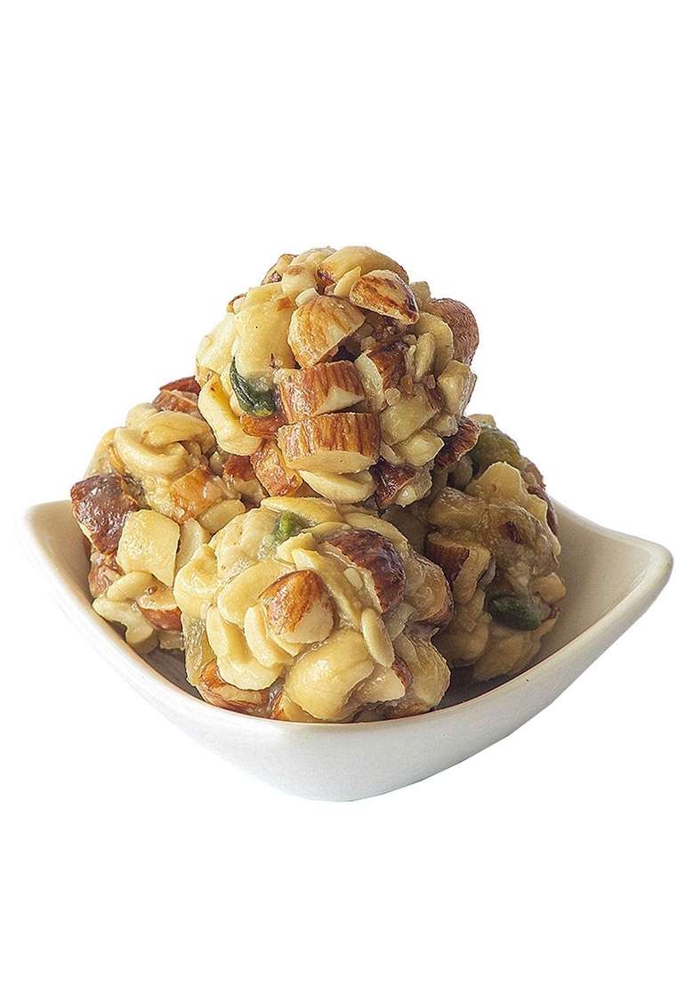 Dessert Drama Diwali Special Healthy and Delicious Desi Ghee Dry Fruits Laddoo (400 gm) Sweet Box with Ganesh ji Laxmi murti - Indya