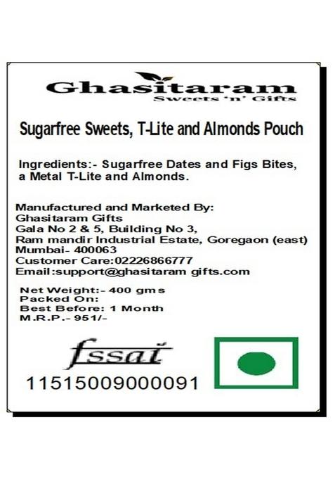 Ghasitaram Gifts Sugarfree Sweets, T-Lite and Almonds Pouch|Sugar Free Sweets|Diabetic Friendly|Diwali Sugar Sweets Box