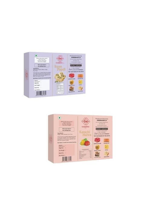 Kamdhenu Mishti Combo of Soan Papdi 400g & Karachi Halwa | Premium Gift Pack Indian Sweets Box Made with Best Ingredients Pure Desi Ghee No Preservatives or Additives