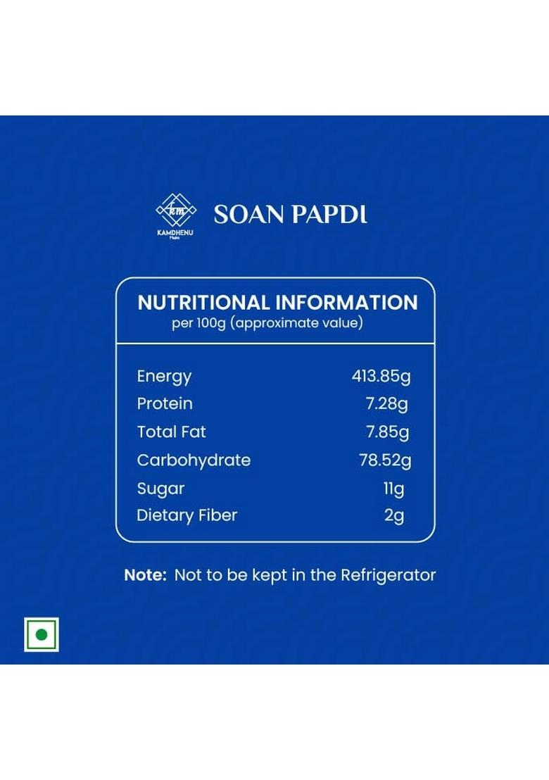 Kamdhenu Mishti s Soan Papdi 1kg (Pack of 2X400g Each) | Indian Sweets Made With Pure Ghee & Best Ingredients Added Dry Fruits No Preservatives or Additives Sweet Gift Box