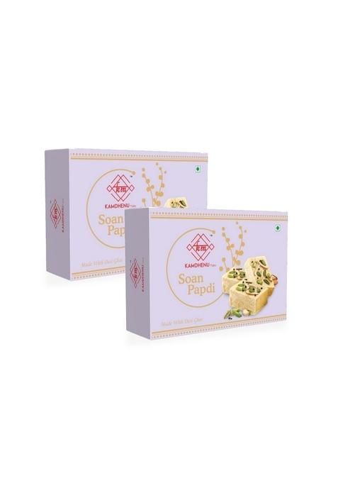 Kamdhenu Mishti s Soan Papdi 1kg (Pack of 2X400g Each) | Indian Sweets Made With Pure Ghee & Best Ingredients Added Dry Fruits No Preservatives or Additives Sweet Gift Box