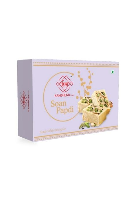 Kamdhenu Mishti s Soan Papdi 1kg (Pack of 2X400g Each) | Indian Sweets Made With Pure Ghee & Best Ingredients Added Dry Fruits No Preservatives or Additives Sweet Gift Box