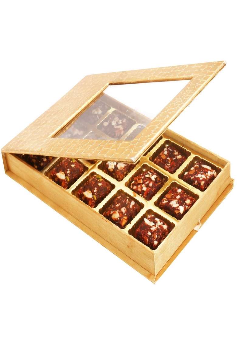Ghasitaram Gifts Golden Leather Finish 15 pcs Sugarfree Dates and Figs Bites Box|Sugar Free Sweets|Diabetic Friendly|Diwali Sugar Sweets Box - Indya