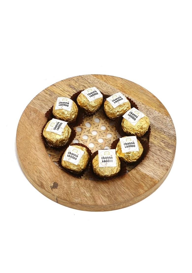 Ghasitaram Gifts Cane Wooden Thali with Laddoos |Sweets|Sweets Gift Pack|Diwali Sweets|Indian Mithai|Diwali Sweets Box|