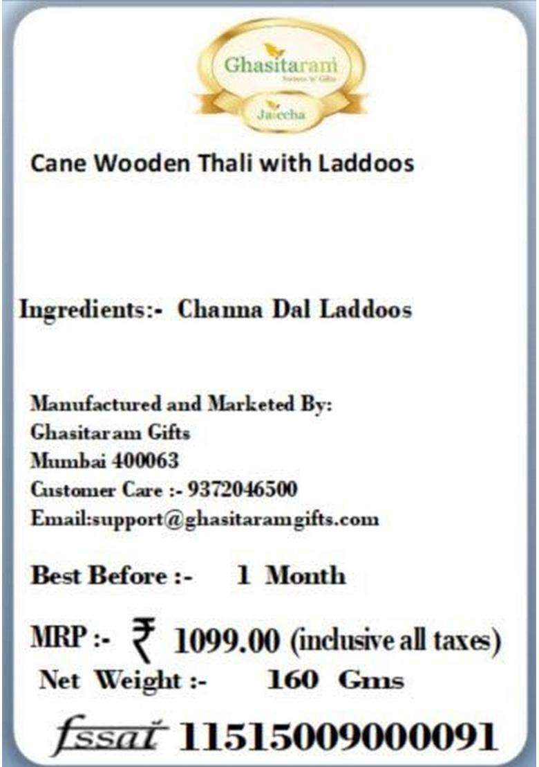 Ghasitaram Gifts Cane Wooden Thali with Laddoos |Sweets|Sweets Gift Pack|Diwali Sweets|Indian Mithai|Diwali Sweets Box|