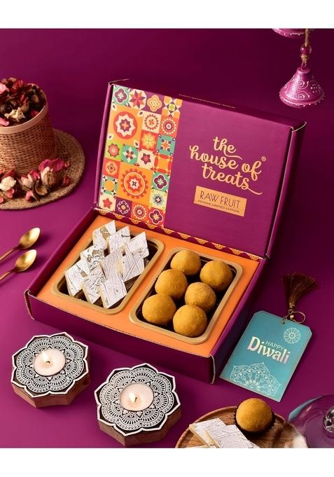 HYPERFOODS Diwali Sweets Box Gift Hamper Gifts For Employees Items Family Besan Laddoo KajuKatli Candles
