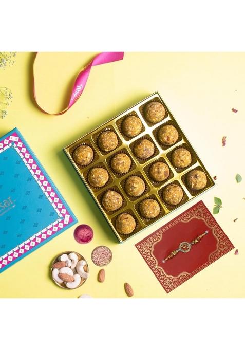 Dessert Drama Premium Gifted Sweet Healthy Seeds & Nuts Laddu 500 gm Laddoo Box With Rakhi For Brother