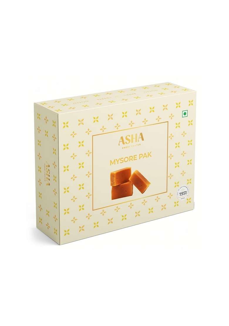 ASHA SWEET CENTER SWEETS Handcrafted Mysore Pak (500g) | Made with Pure Desi Ghee Melts in Mouth Special Indian Mithai Delicious & Healthy Exclusive Gift Box Traditional Taste of Mysuru MYSORE_PAK_500_FBA - Indya