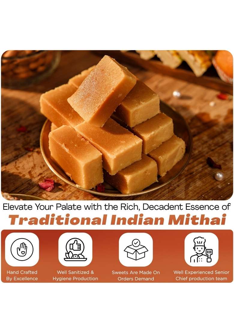 ASHA SWEET CENTER SWEETS Handcrafted Mysore Pak (500g) | Made with Pure Desi Ghee Melts in Mouth Special Indian Mithai Delicious & Healthy Exclusive Gift Box Traditional Taste of Mysuru MYSORE_PAK_500_FBA - Indya