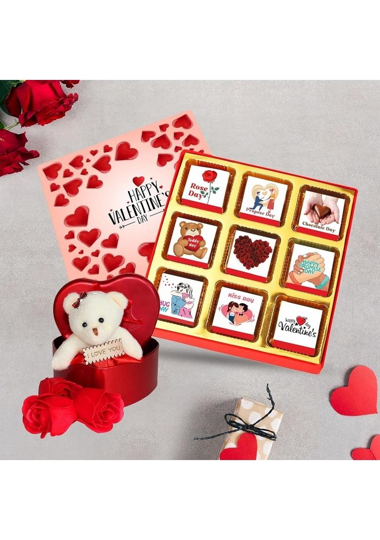 Chocoloony Happy Valentine's Day Chocolate & Red Tin Heart Shape Box Gift Hamper
