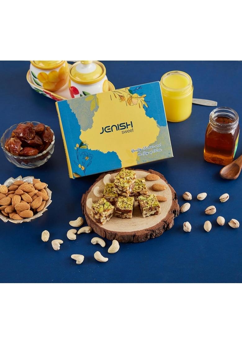 jenish sweet Sugar free dryfruit punch with Natural Dates, Honey, Almonds, Cashews & Pistachios in Gir Cow Ghee(500 gram)