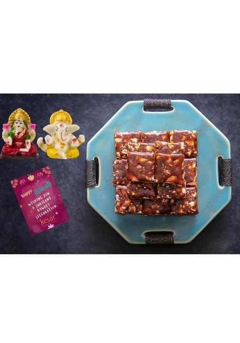 Dessert Drama Diwali Special Healthy and Delicious Sugarfree Dry Fruits & Nuts Barfi (400 Gram) Sweet Box with Ganesh ji Laxmi murti