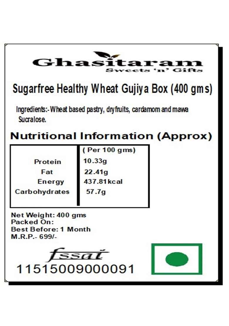 Ghasitaram Gifts Holi- Sweets/ Holi Hampers/ Sugar-Free Healthy Wheat Desi Ghee Gujiya Sweets Box (400 g) with Rakhi - Indya