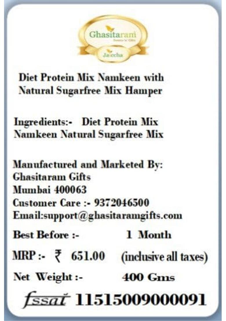 Ghasitaram Gifts Diet Protein Mix Namkeen with Natural Sugarfree Hamper|Sugar Free Sweets|Diabetic Friendly|Diwali Sugar Sweets Box