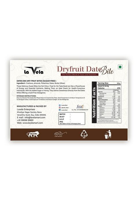 la Vela Date Bites Premium Dry Fruits Barfi 1kg | Sugar-Free Healthy Sweet with Almonds, Cashews & Pistachios Indian Sweets for Gifting, Snacking Festivals No Added Sugar (2 X 500 gram)